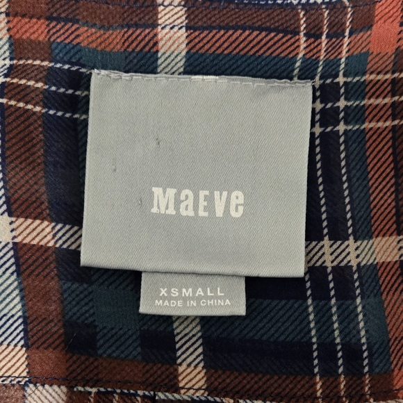 Maeve Sheer Plaid Long Sleeve Button Up Blouse Blue Orange Cream Red Size XS - Picture 8 of 12